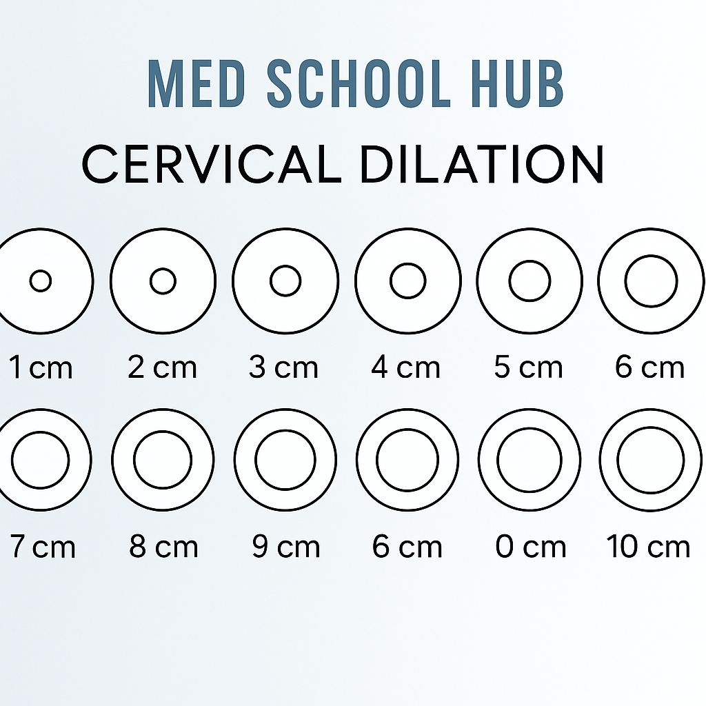 Illustration showing the process of cervical effacement and dilation during the first stage of labour.